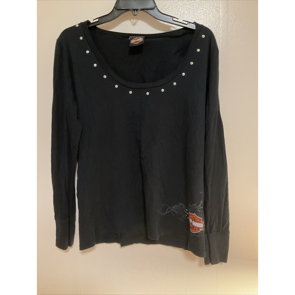 Women’s XL Black Long Sleeve Harley Davidson Cold Shoulder Shirt